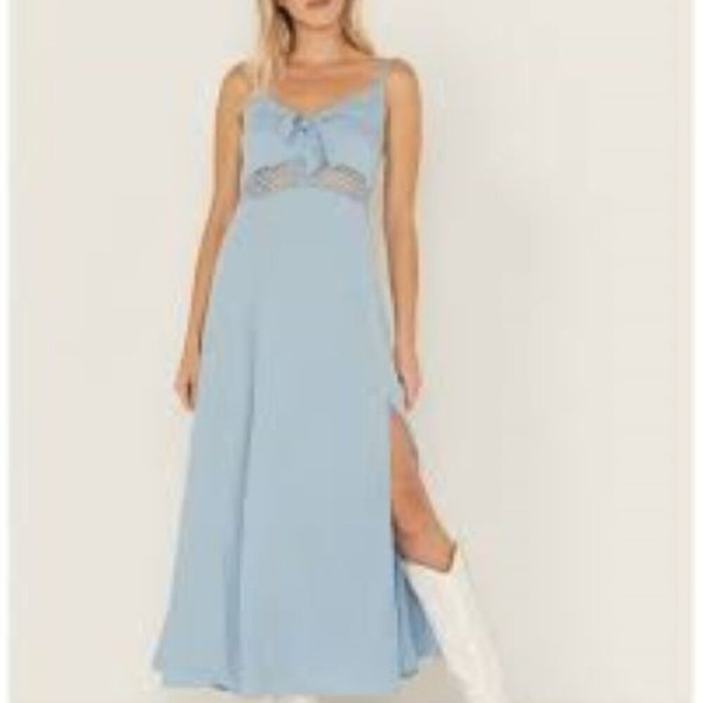 Idyllwind Light blue Wisteria Tie Front Sleeveless Flowy Maxi Dress Size M